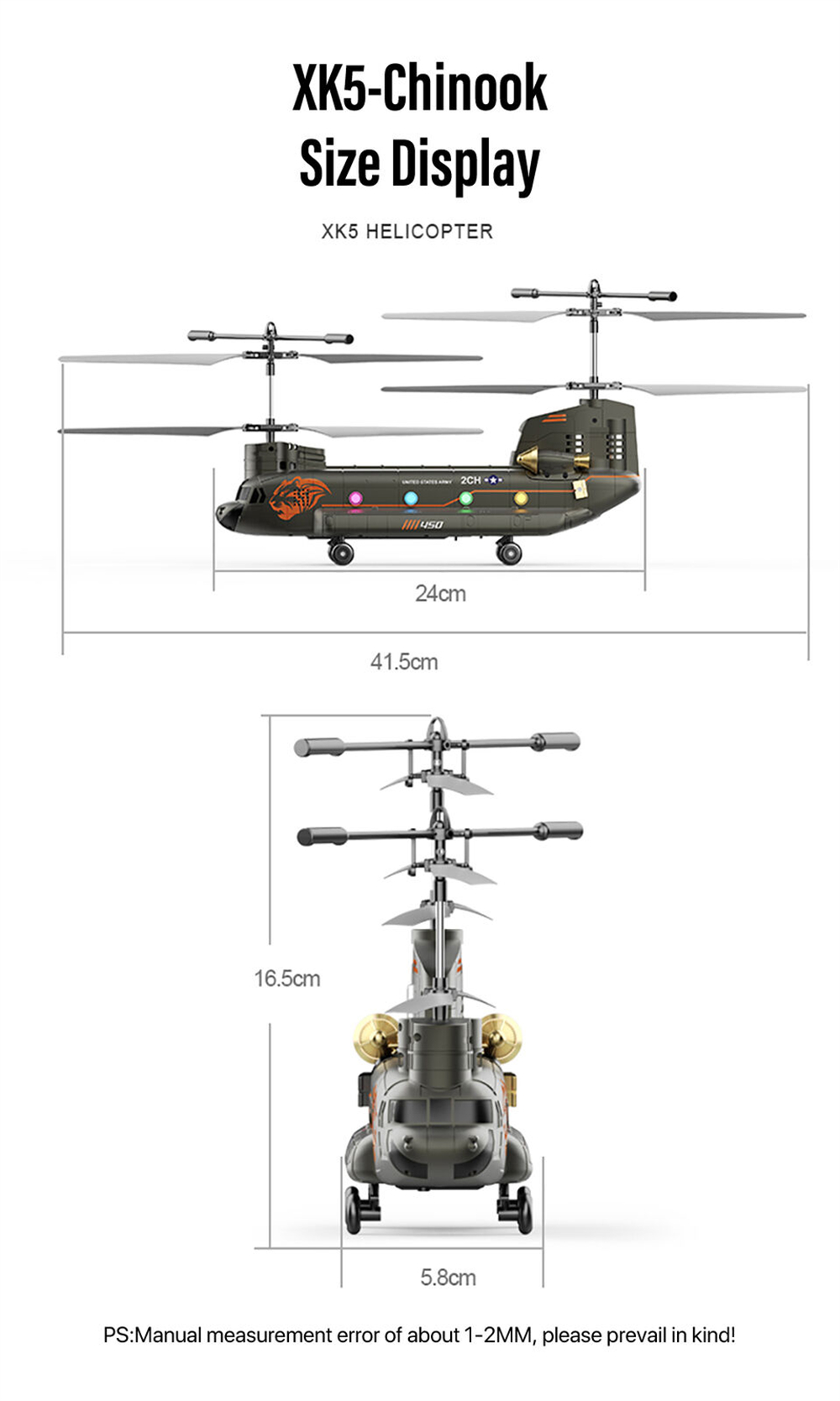 XKS XK5 Chinook 2.4G 3.5CH Dual-propeller Fixed-altitude Simulation RC Helicopter RTF