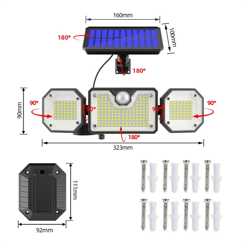 226LED Split Solar Wall Light Motion Sensor LED Outdoor Waterproof IP65 Garden Courtyard Remote Control