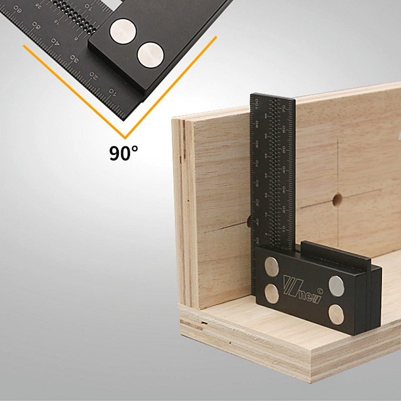 Wnew MM/Inch Precision Woodworking Square Aluminum Alloy Ruler Carpenter Line Drawing Marking Gauge Hole Scribing Ruler