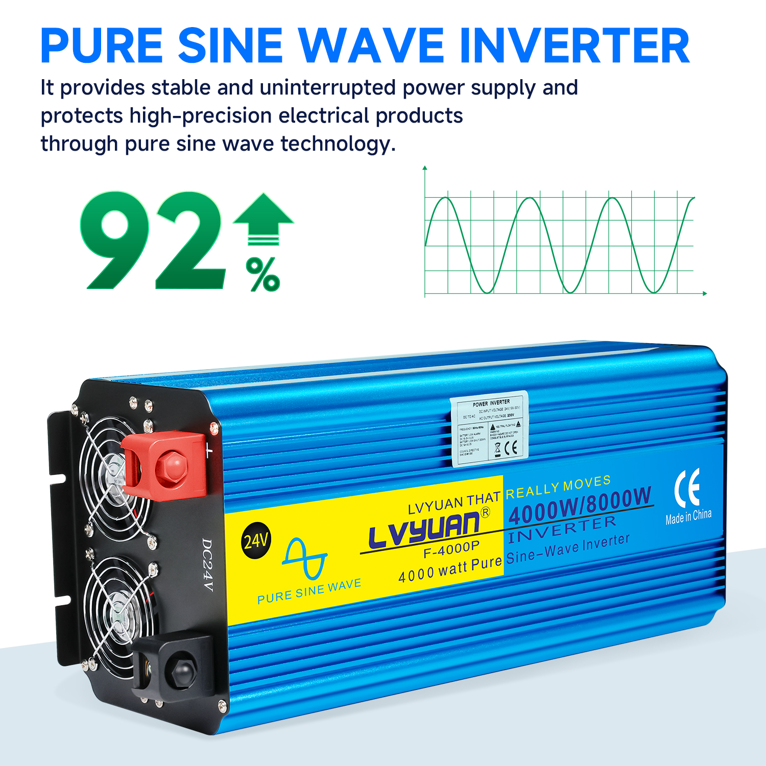 Lvyuan 12V/24V 4000W 純正正弦波電力インバーター 8000W 最大電力 DC 