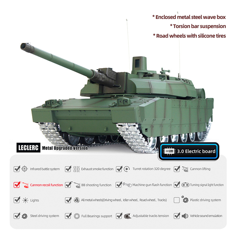 Tongde Model Leclerc H2408/H2408U/H2408UC4 RTR 1/16 2.4G Infrared RC Battle Tank Smoking Light Sound Recoil Shooting Simulated Vehicles Models RTR Toys