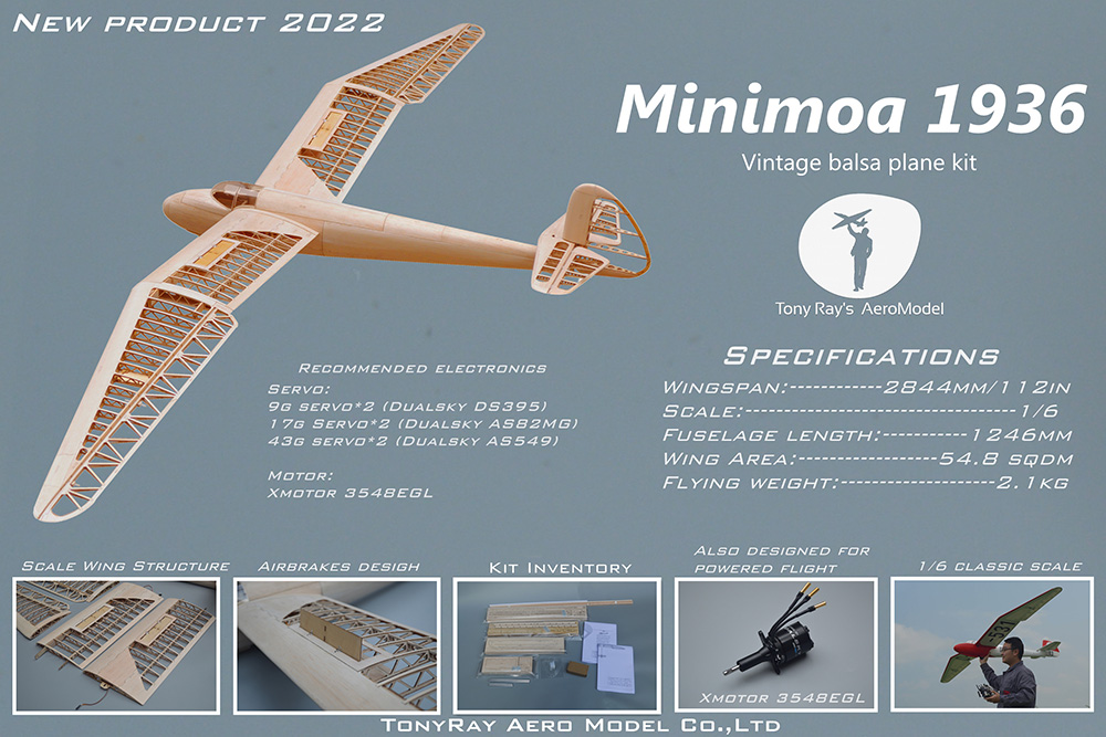 Tony Ray's Aero Model Minimoa 2844mm Wingspan Balsa Wood RC Airplane Glider KIT