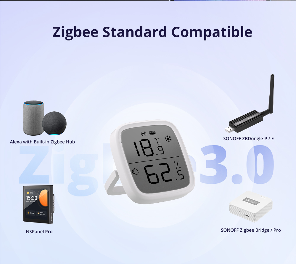 SONOFF SNZB-02D LCD Smart Temperature Humidity Sensor APP Real-time Monitoring Work with ZB Bridge-P/ ZB Dongle/ NS Panel
