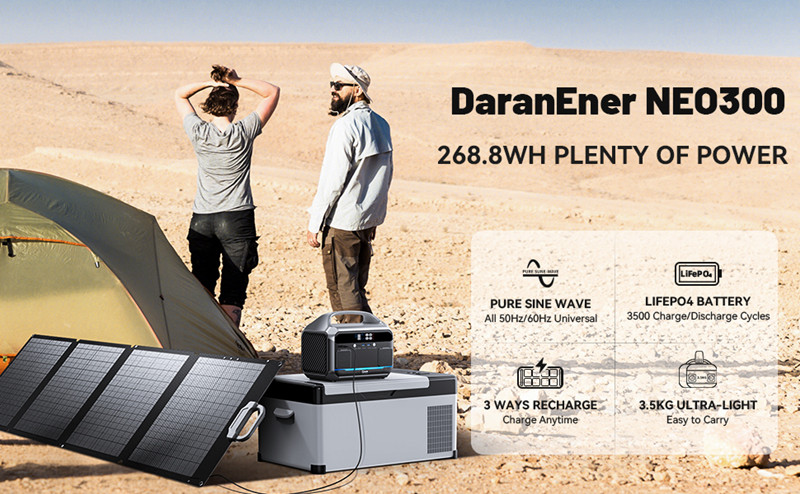 [US Direct] DaranEner NEO300 Portable Power Station 300W 268.8Wh LiFePO4 Solar Generator with USB-C PD60W 110V Pure Sine Wave AC Outlet 600W Peak Outdoor Quiet Generators for CPAP Home Use Camping Outage