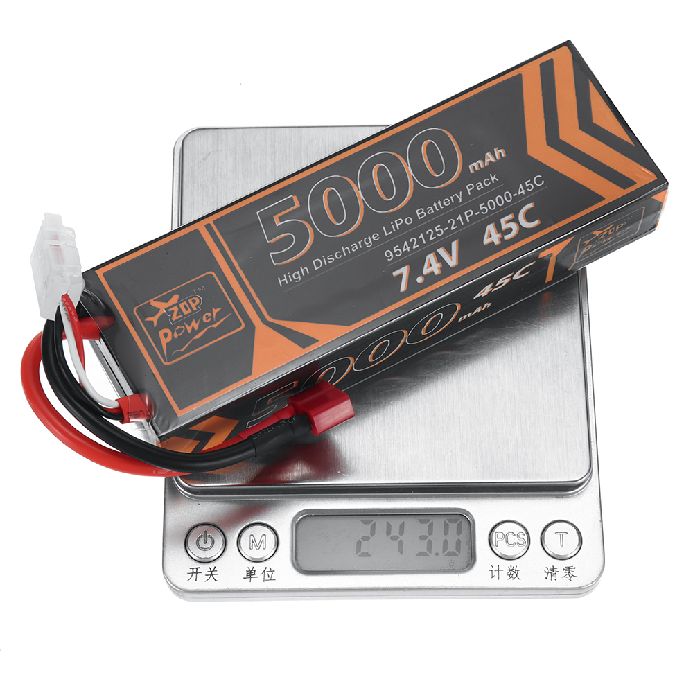 ZOP Power 7.4V 5000mAh 45C 2S LiPo Battery T Plug for RC Car