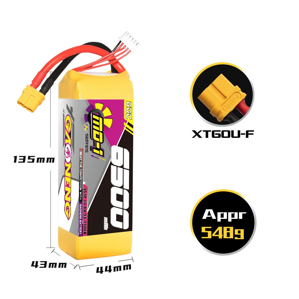 Gaoneng GNB 14.8V 6500mAh 60C 4S LiPo Battery T Plug / XT60 Plug for 1/8 Scale RC Car 700 Helicopter Airplane