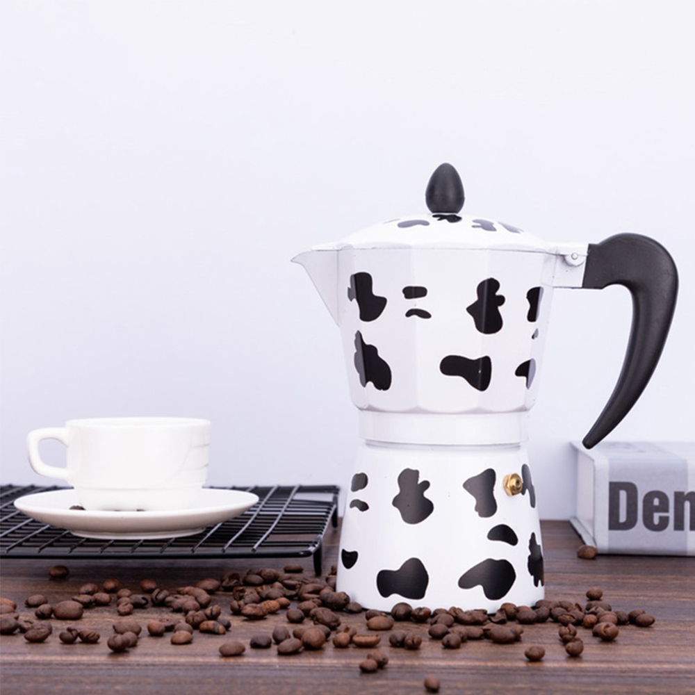 150ml/300ml Aluminum Alloy Cow Printed Coffee Maker Moka Pot Espresso Mocha Latte Percolator Filter Cafetera