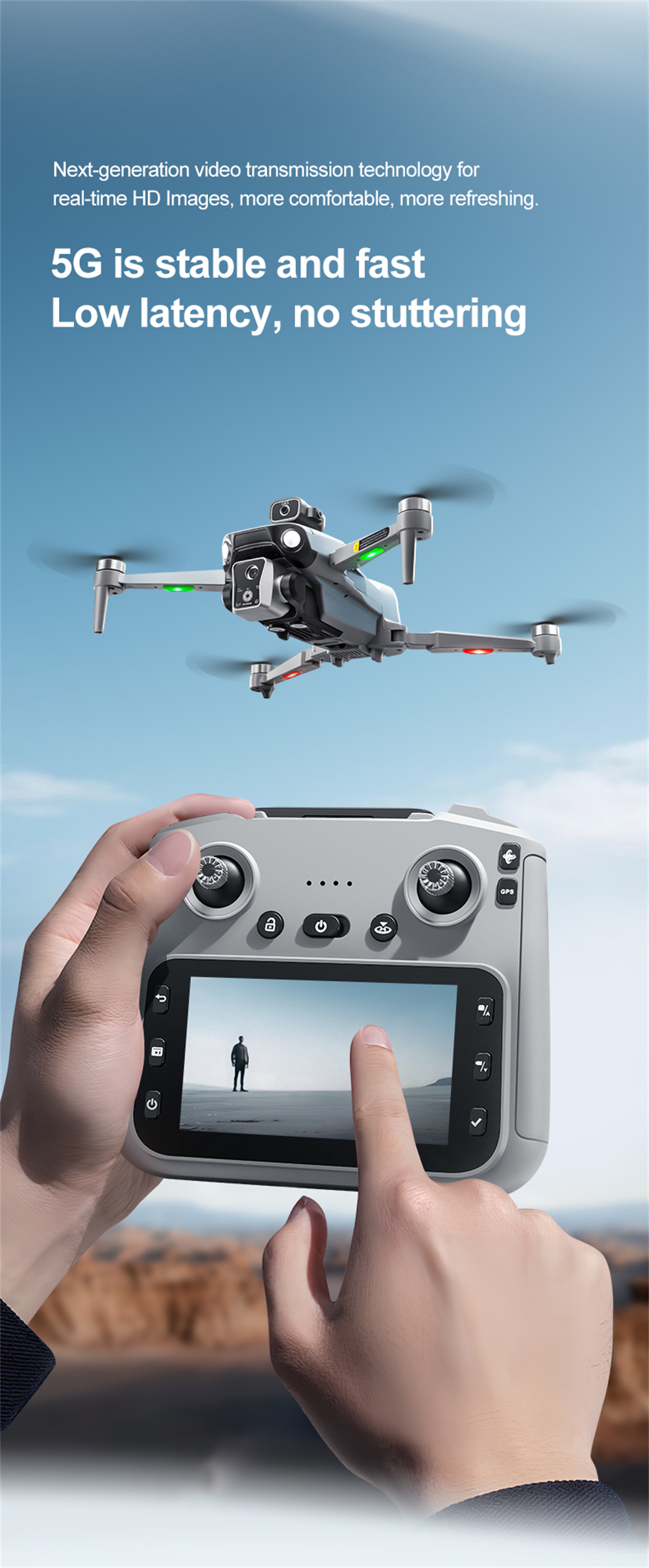 XKJ K19 MAX GPS 5G WiFi FPV with 5.9inch LCD Screen Controller HD Dual Camera Servo Gimbal 360° Obstacle Avoidance One-Key Airdrop Brushless Foldable RC Drone Quadcopter RTF