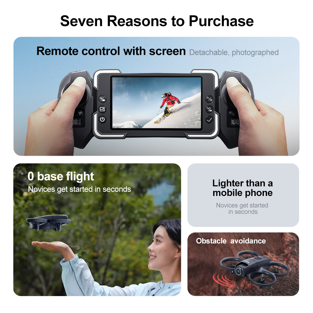 ZFR E66 AIR MINI WiFi FPV with 4.3inch Display Dual Camera 180° Electrically Adjustable Optical Flow Hover Automatic Obstacle Avoidance Circle Protection Kids Gifts 2.4G 4CH 6-Axis Remote Control RC Toys Drone Quadcopter RTF