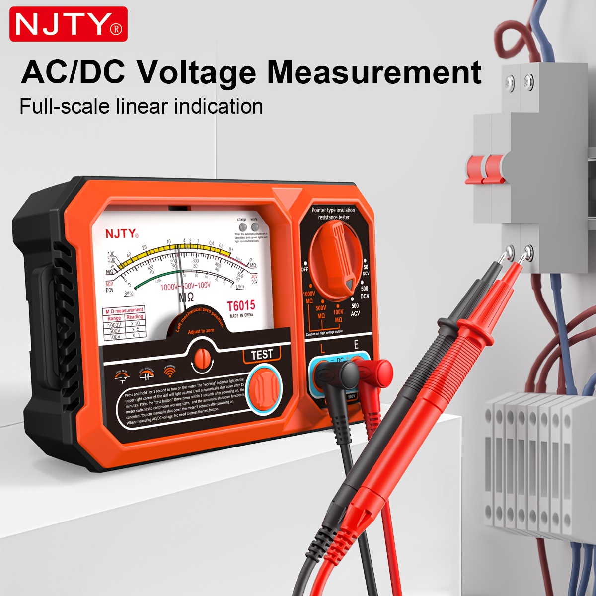 NJTY T6015 絶縁抵抗計 メゴオムメーター 1000V 2000MΩ アナログ高電圧