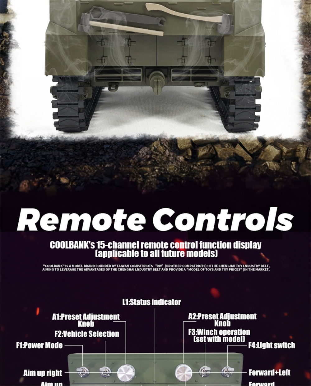 Coolbank M8 G2079 1/16 2.4G RC Tank Simulated Sound Light Smoke Two Speed Vehicle Models RTR