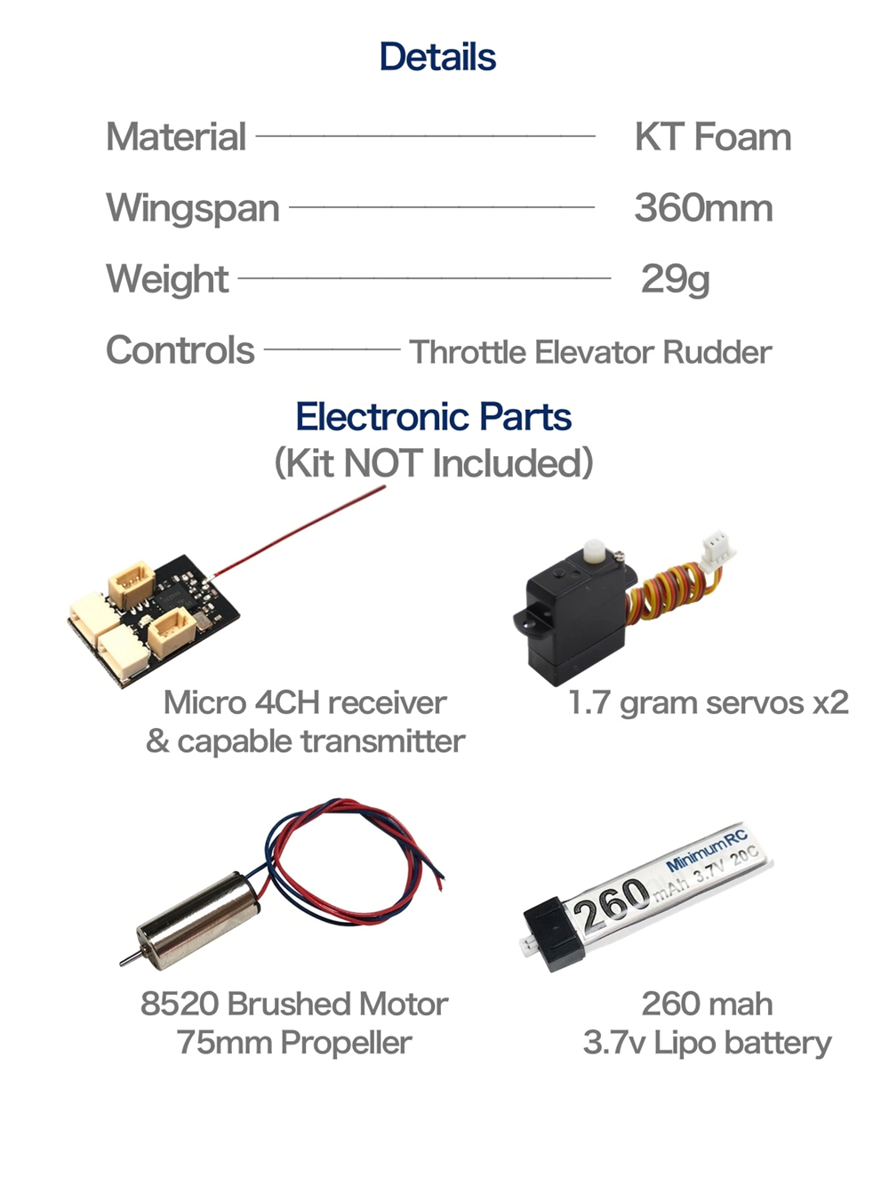 MinimumRC Cessna-152 Skyline Blue 360mm Wingspan 2.4GHz 3CH Gyro Stabilization Trainer RC Airplane KIT with Brushed Motor