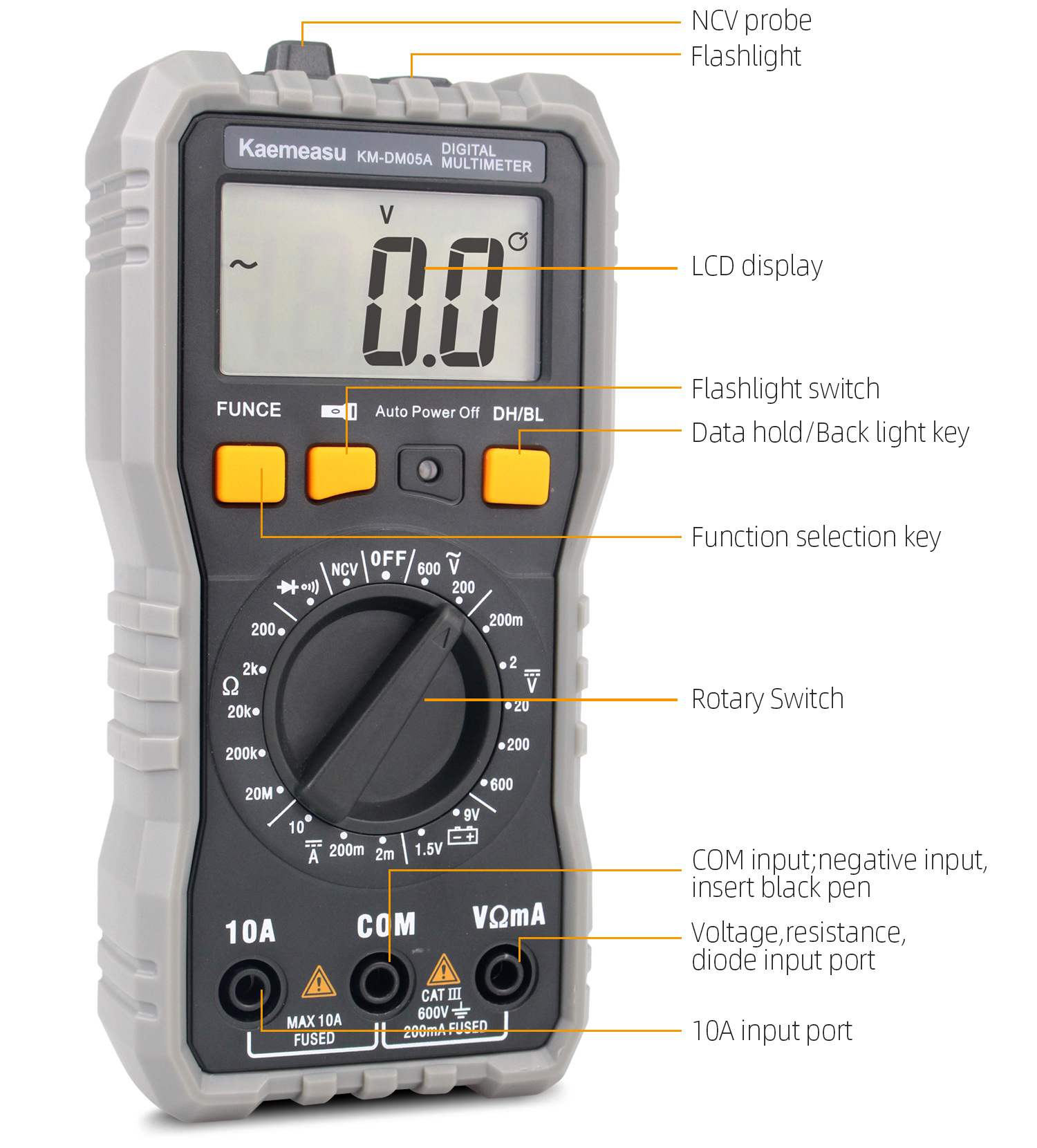 Kaemeasu KM-DM05A Multimeter Pro Compact Digital Multimeter with LCD Display Accurate DC/AC Voltage DC Current Resistance Measurement Portable Electrical Tool for Fieldwork with Overload Protection User-friendly for Home Use and Professionals