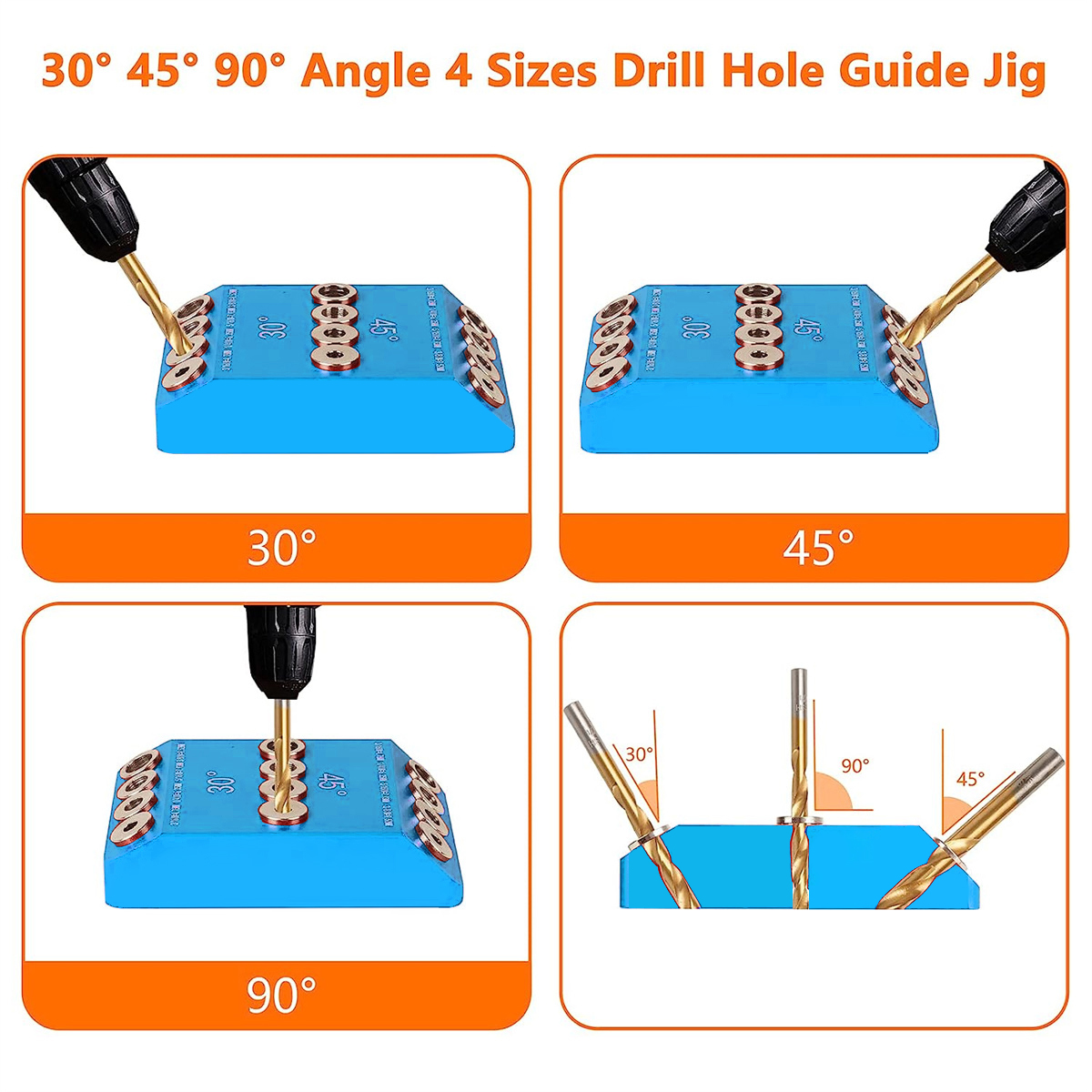 30 45 90 Degree Angle Drill Guide Jig for Cable Railing Lag Screw Kit Wood Post Drilling Degree Angle and Straight Holes