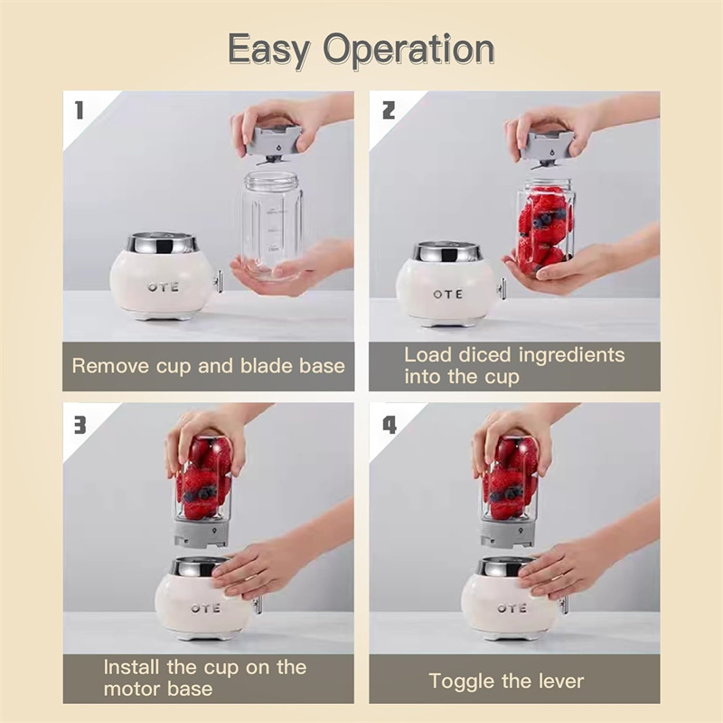 [EU Direct] OTE Portable Smoothie Blender Single Bullet Blender Easy To Clean BPA Free Blender for Shakes and Smoothies