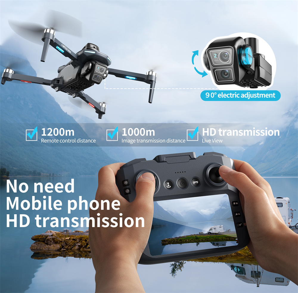 LSRC XT606 GPS 5G WiFi FPV with LCD Screen Controller 720P HD Dual Camera Servo Gimbal 360° Obstacle Avoidance Brushless Foldable RC Drone Quadcopter RTF