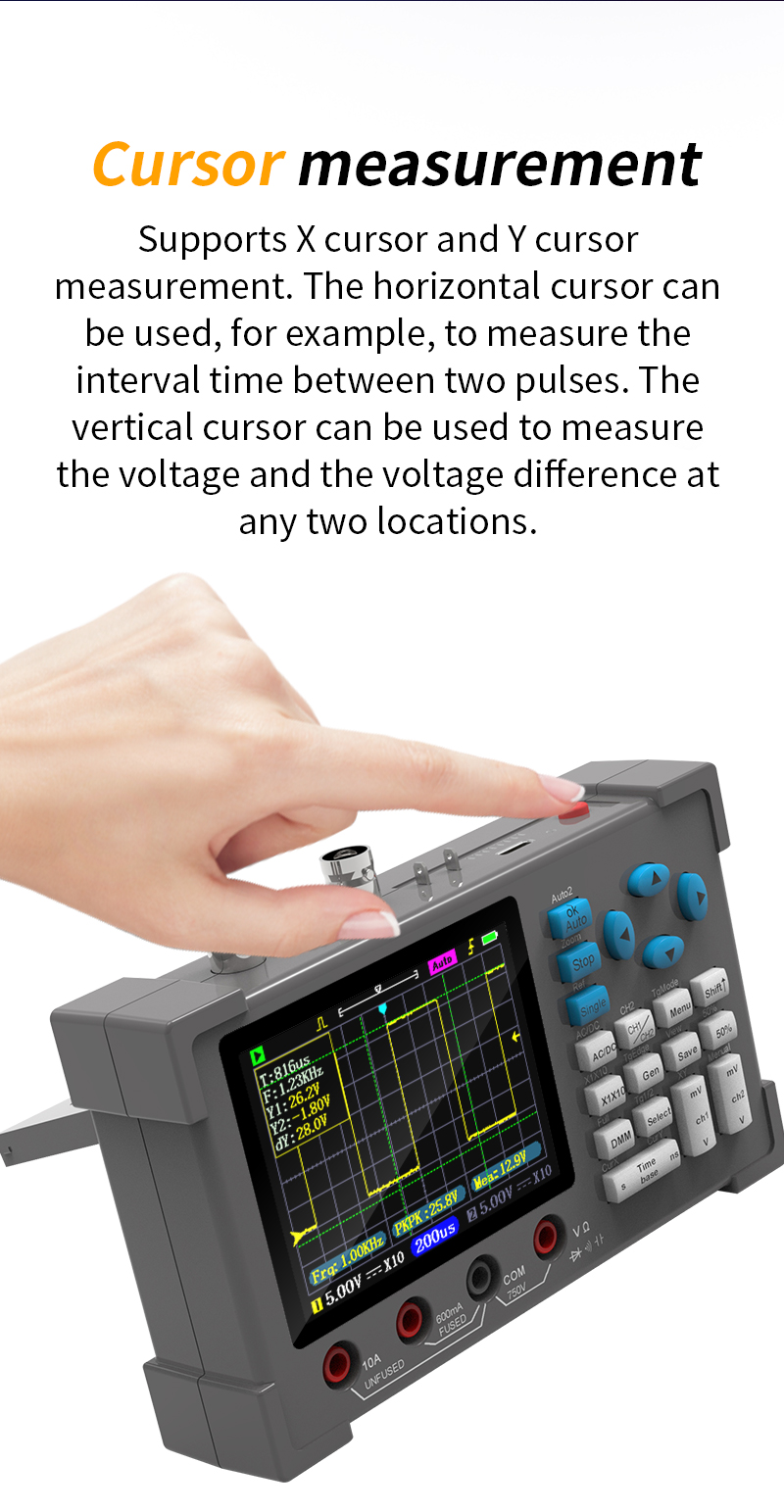 3 in1 Digital Oscilloscope Multimeter Signal Generator 120MHz IPS Display Dual Channel FFT Zoom Mode Portable Testing Tool