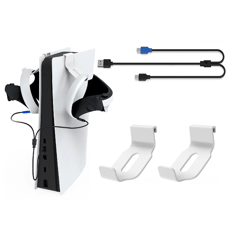 for PSVR2 Gamepad 2 in 1 Charging Cable Storage Kit PS5 Game Controller Headphone Storage Rack with Charging Cable Set