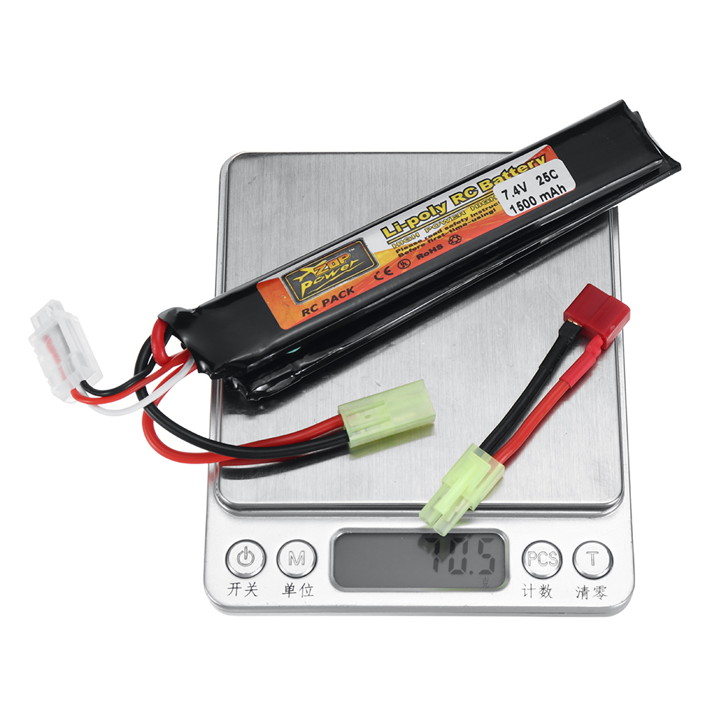 ZOP Power 7.4V 1500mAh 25C 2S LiPo Battery Tamiya Plug With T Plug Adapter Cable for RC Car