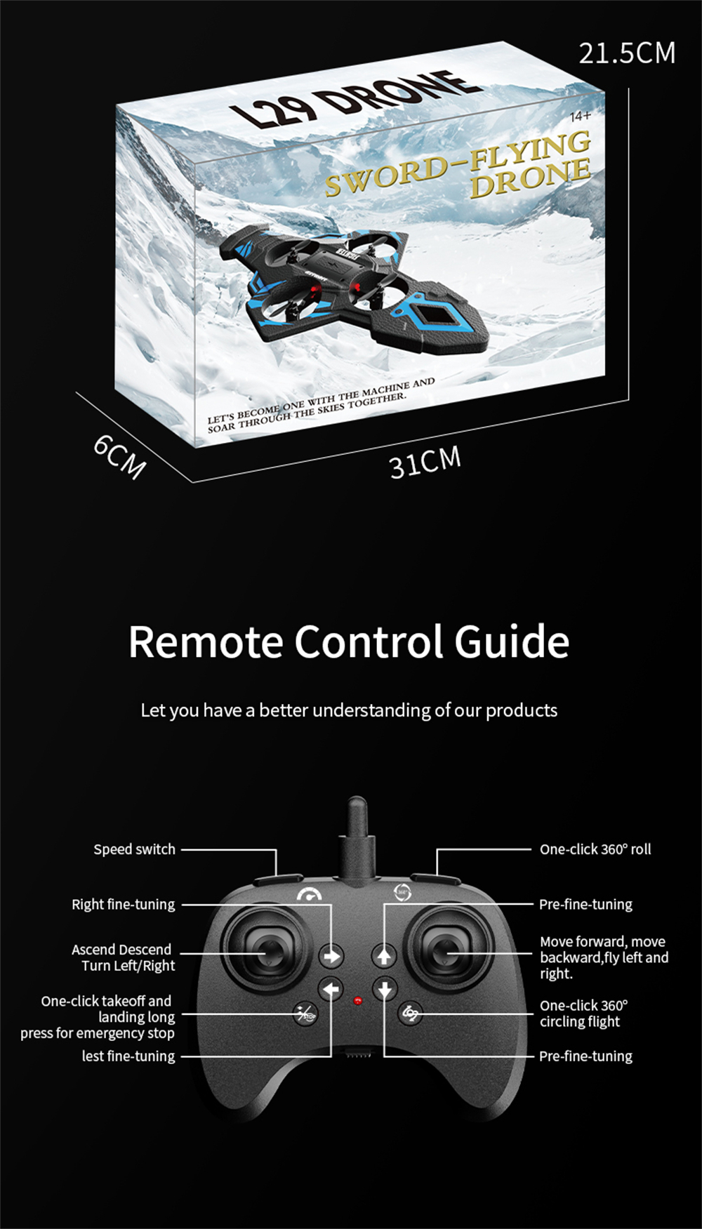 H36 2.4G Flying Sword EVA Foam 360° Flip Roll Turbofans Motors 4CH LED RC Toy Gift Remote Control Drone Airplane Quadcopter Stunt Glider RTF