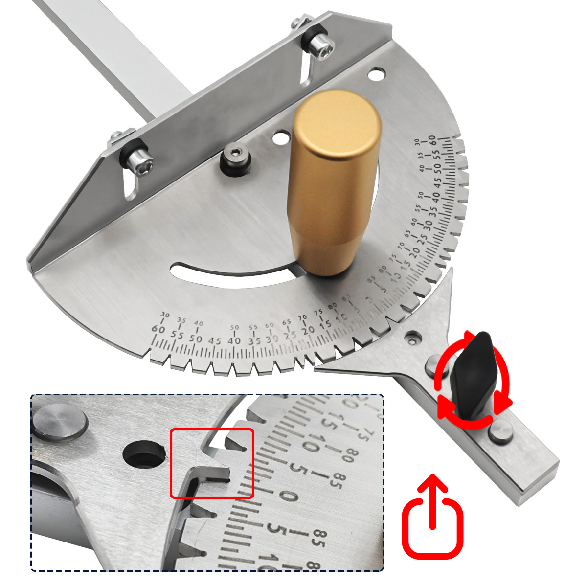 Precision Miter Gauge W/ A Standard Slot -Universal Table Saw Miter Gauge High Accuracy Miter Saw Protractor with 27 Angle Stops