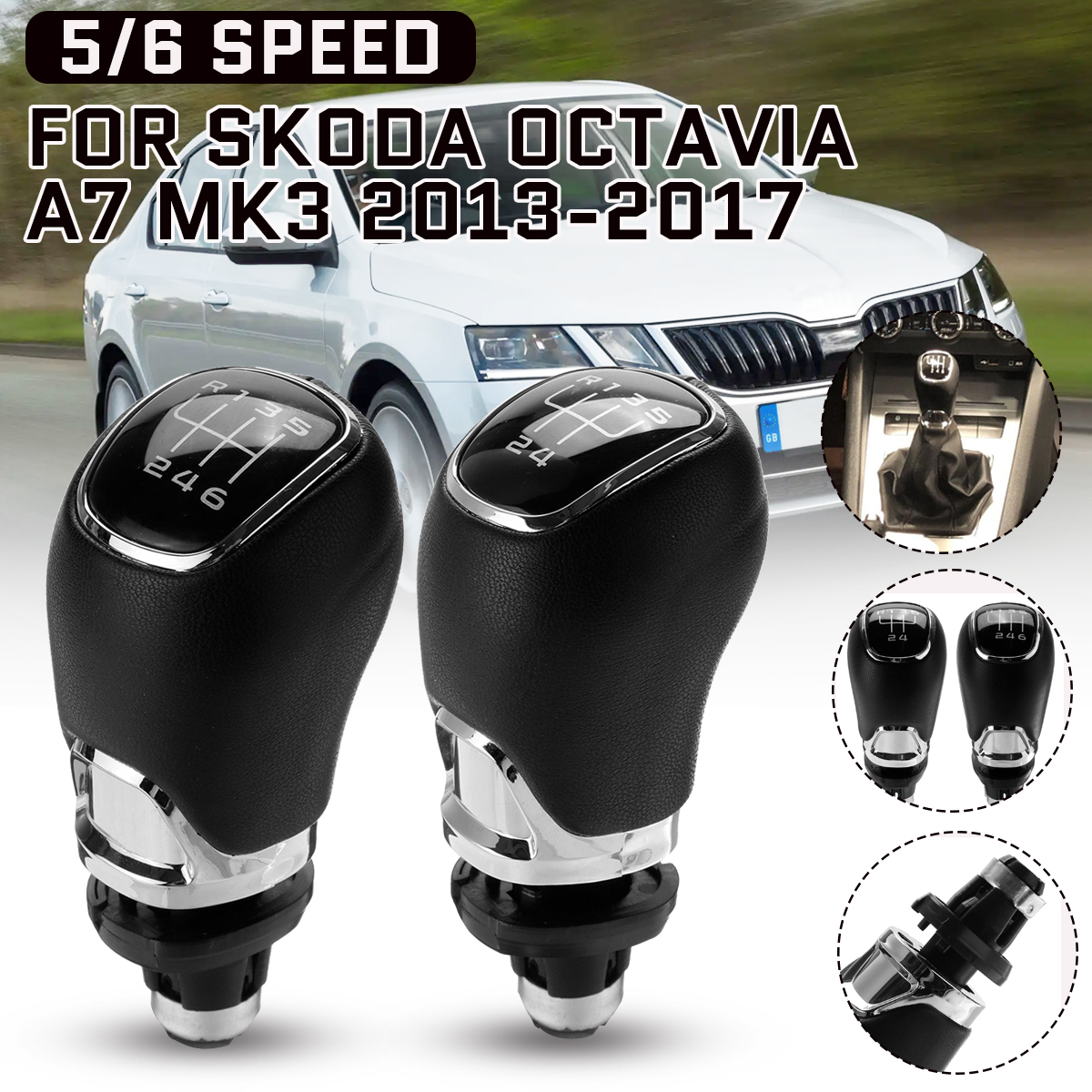 5 6 Speed Car Gear Shift Knob For Skoda/Octavia A7 MK3 2013-2017 PU Leather Manual Shifter Lever Handle Gear Stick