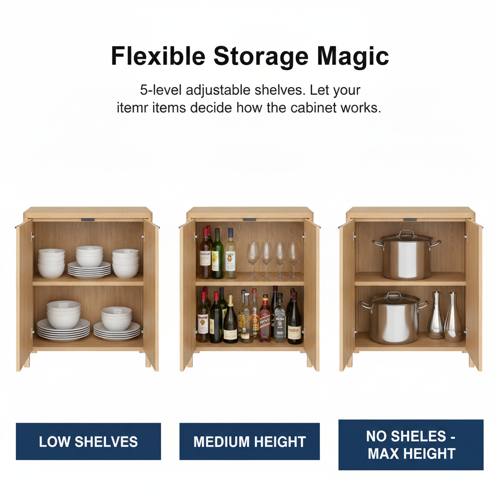 Moderner Flachplatten-Schrank seitlich: Buffet, verstellbare Regale, Holzrippung Akzent Konsole Tisch Aufbewahrung-Organizer Kaffee Bar Eingangsbereich Wohnzimmer Hommpa