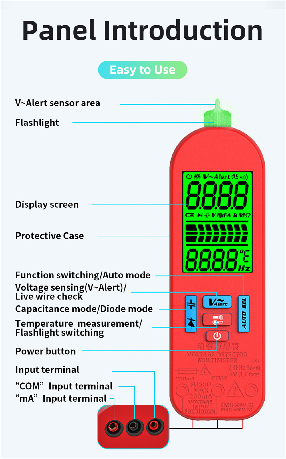 BSIDE A2 TechMaster TM-2000 Digital Multimeter Versatile Auto-Range Electrical Tester with LCD Display and 6000 Digit Accuracy
