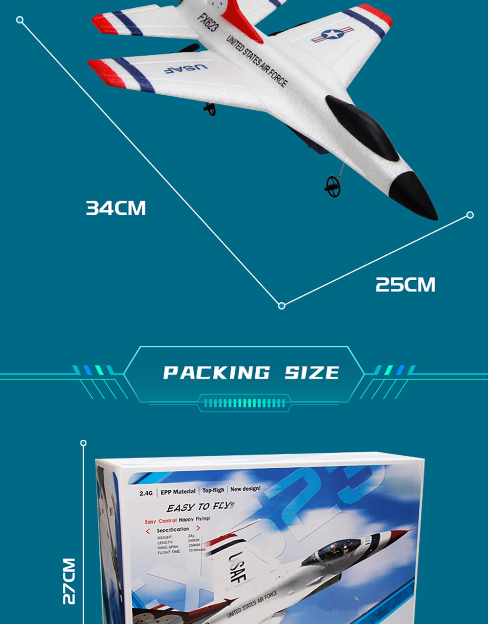 Flybear FX623 F-16 Thunderbirds 250mm Wingspan 2.4GHz 2CH Built-in Gyro 360° Rotation EPP RC Airplane Glider Fighter Jet RTF for Beginners