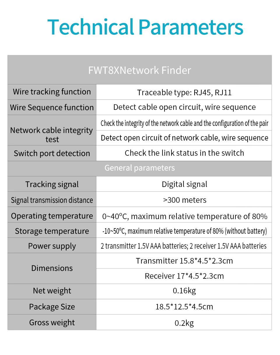 BSIDE FWT8X Network Cable Tracker Detecteur RJ11/45 Lan Ethernet Phone Wire Tester Finder Telecom Tool electrified Work 60V