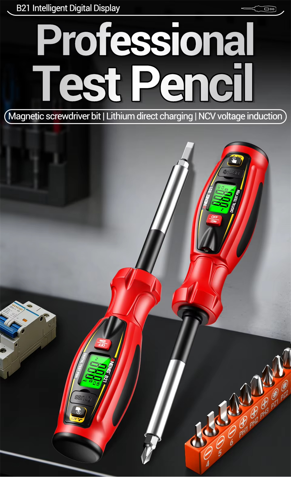 テスト b 21 ANENG B21 Non Contact Voltage Tester Pen AC 30V-1000V Type-C