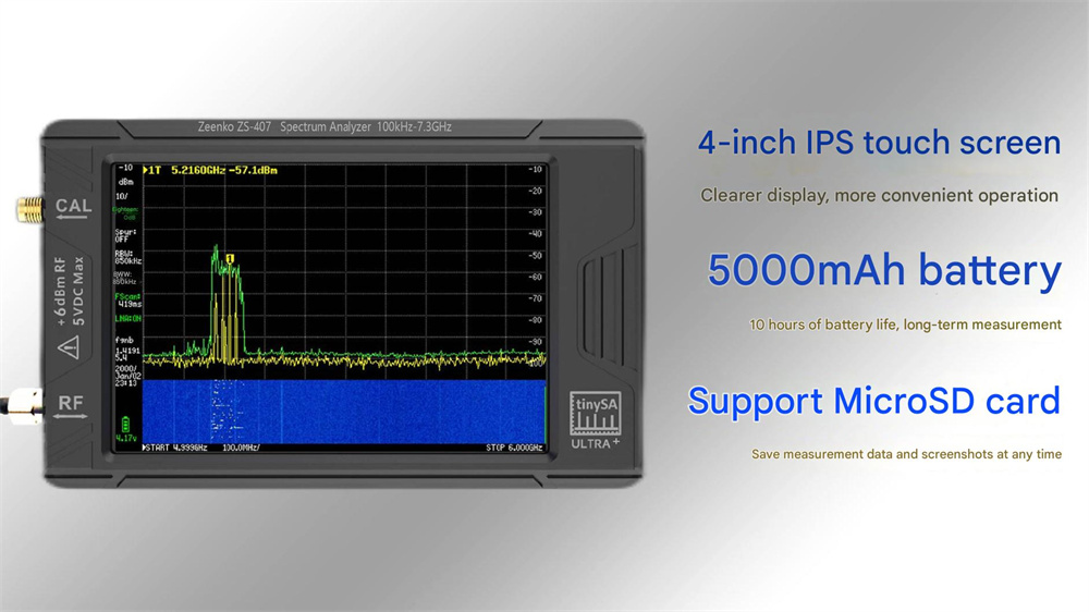 TinySA ULTRA ZS407 ハンドヘルドスペクトルアナライザ 100kHz-7.3GHz