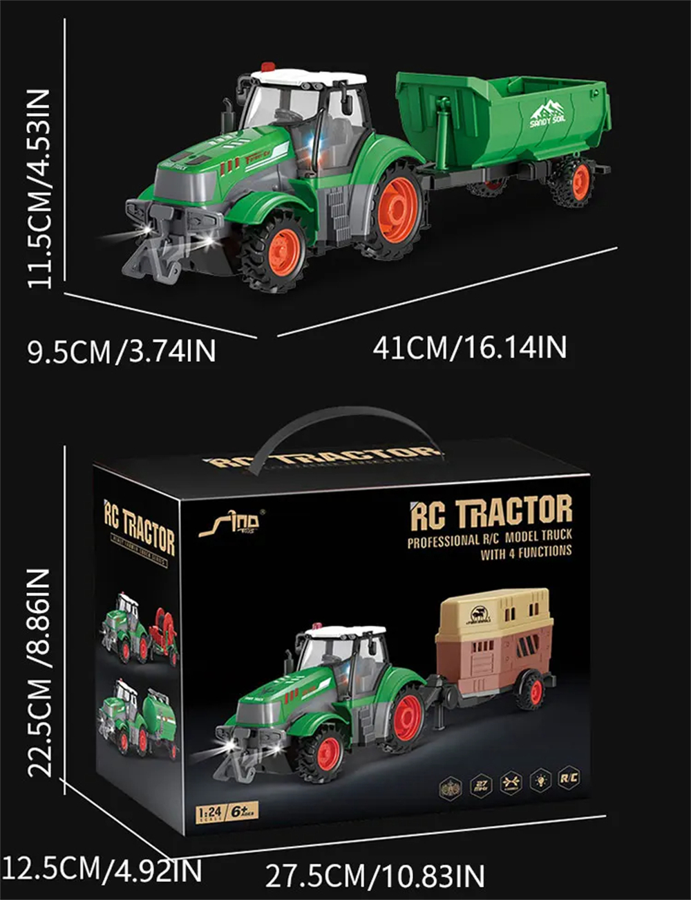 Landi QH205 1/24 27MHZ 4CH RC Car Farmer Series Wood Simulated Transport Model Light Sound Remote Control Toys Boys Dump Truck Engineering Vehicle Set Kids Gifts