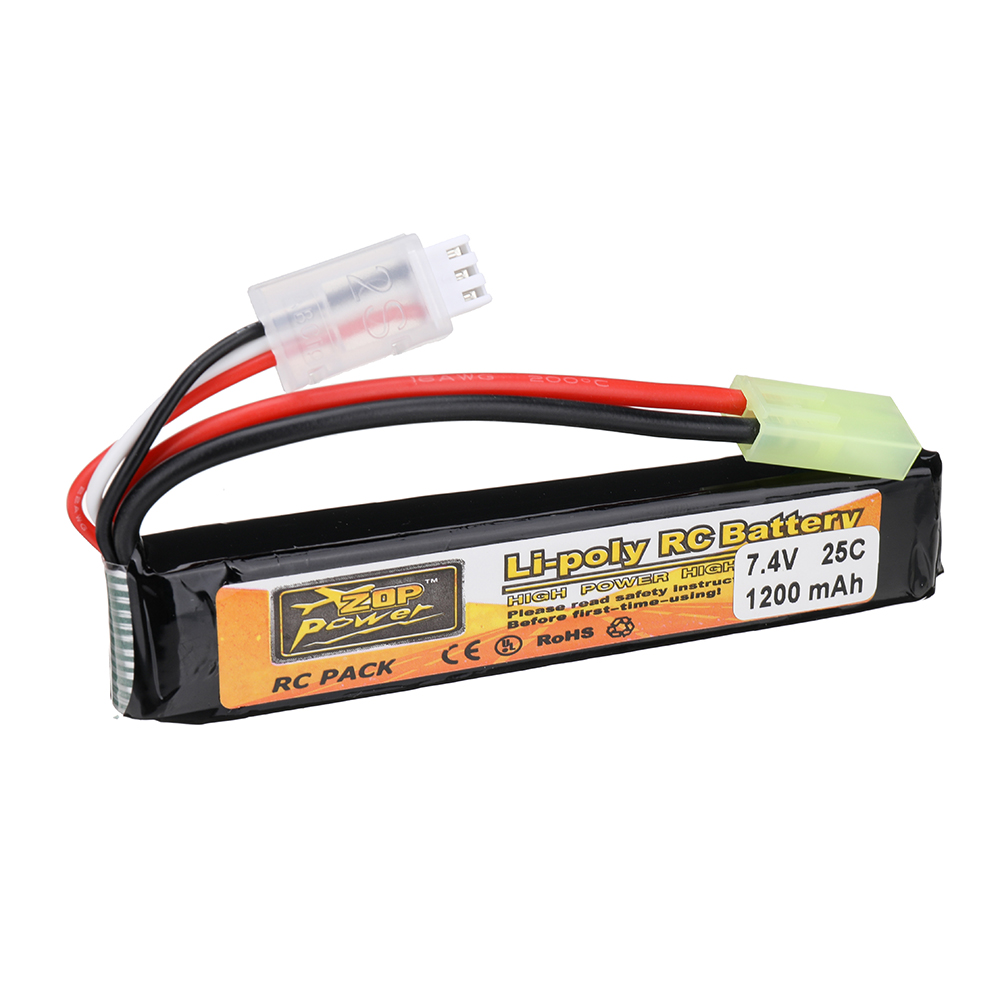 ZOP Power 7.4V 1200mAh 25C 2S LiPo Battery Tamiya Plug With T Plug Adapter Cable for RC Car