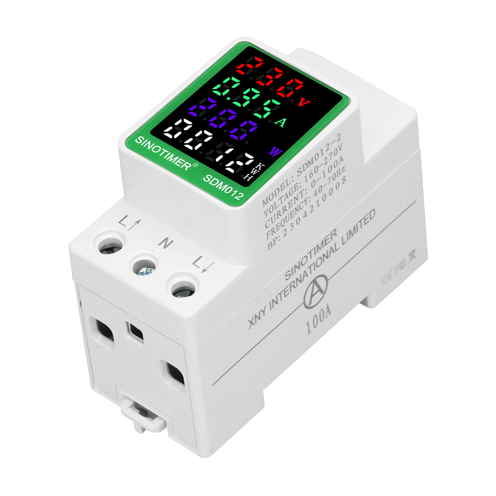 SINOTIMER SDM012 Multifunctional AC Digital Display Meter for Energy Management Measures AC Voltage Current Frequency Power Factor and Energy (kWh) Accurate and Reliable Monitoring 100A Base Current 50/60Hz Ideal for Home and Industrial Use