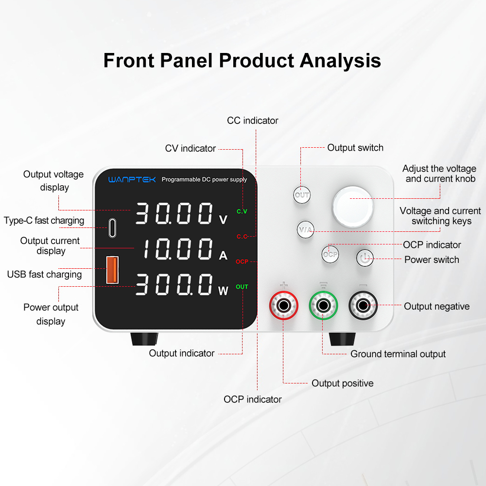 WANPTEK Lab Bench Power Supply 300W Laboratory Switching Power Supply Unit 30V 10A Adjustable Digital Source 60V 5A Voltage Stabilizer