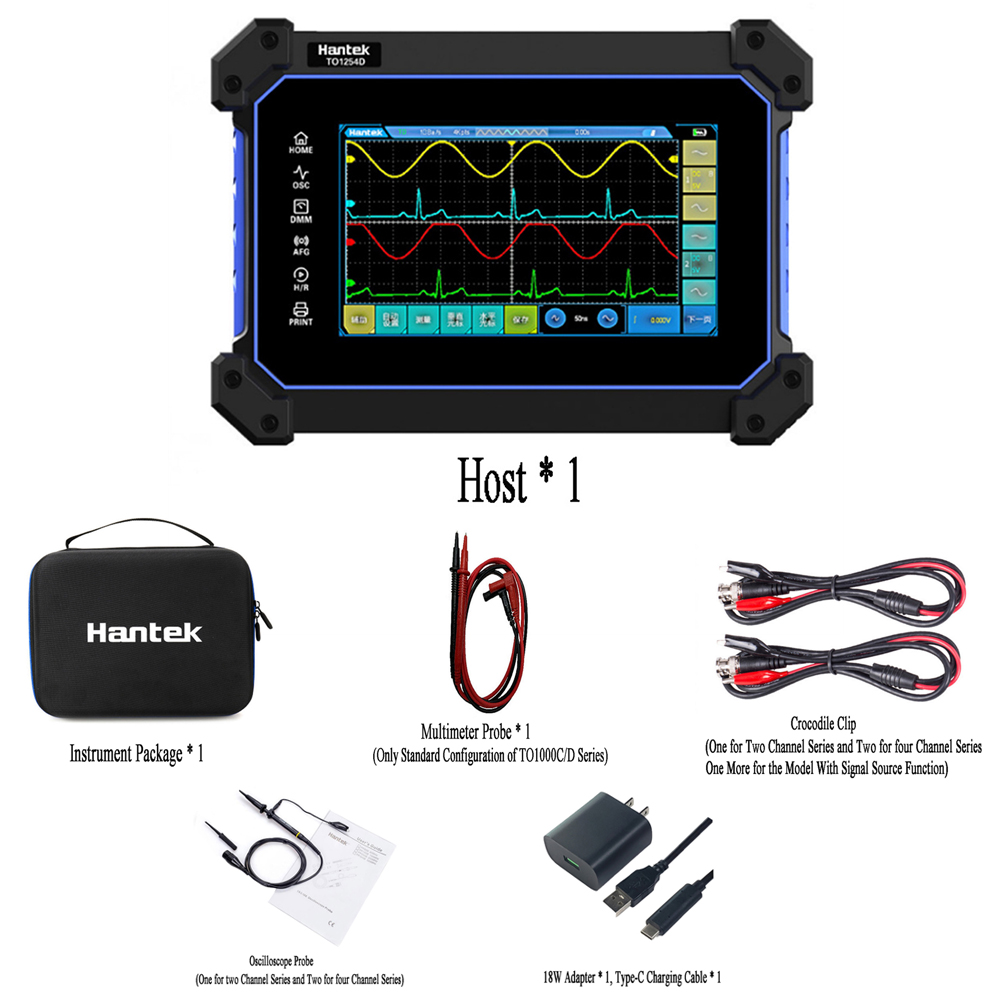 Hantek TO1204D Digital Oscilloscope Multi-Function Touch Screen 250MHz Bandwidth 1GS/s Sampling 8M Storage High Precision Multimeter