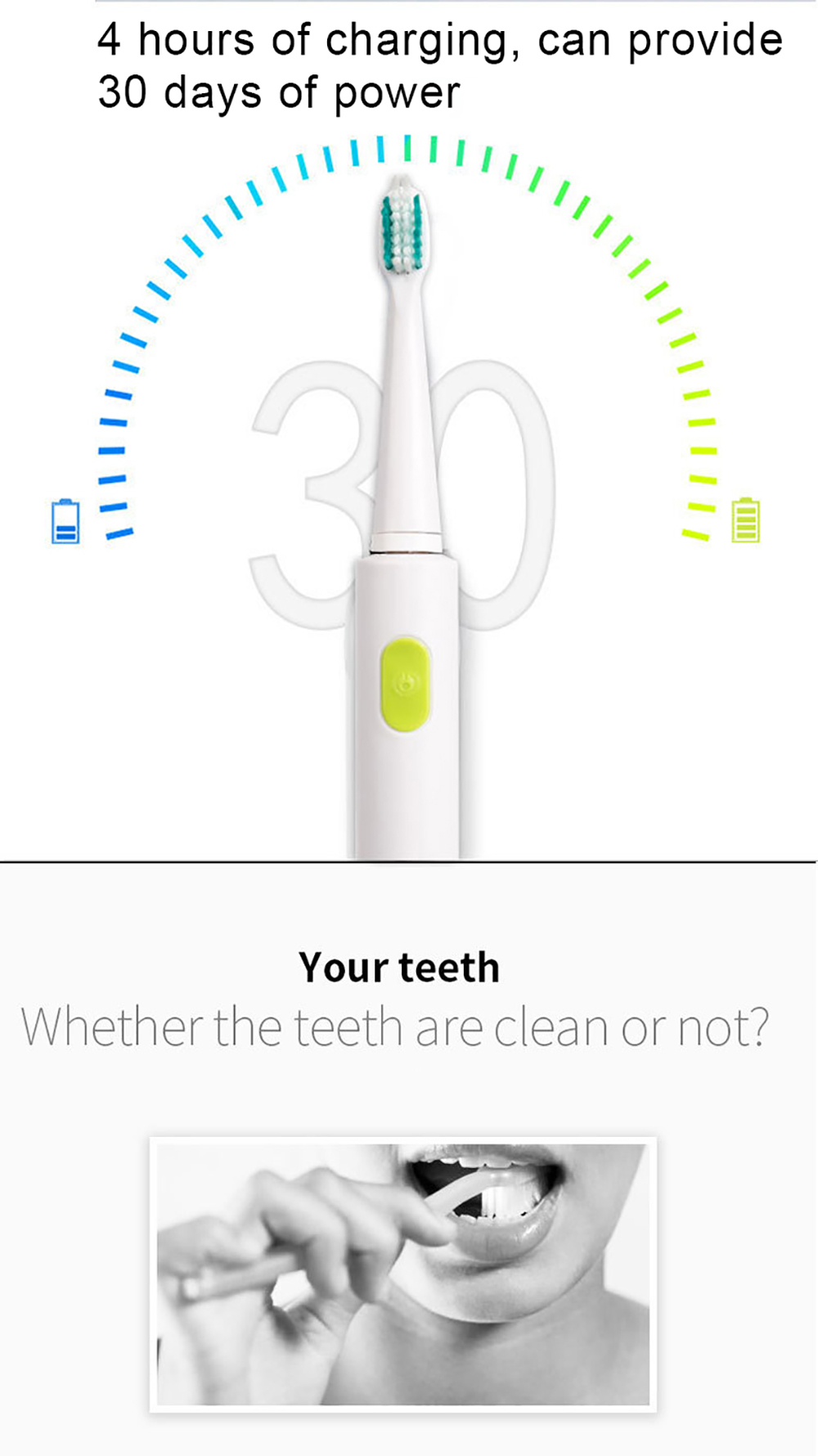 IPX7 Waterproof 3-mode Electric Toothbrush with 3 Brush Heads USB Fast Charging