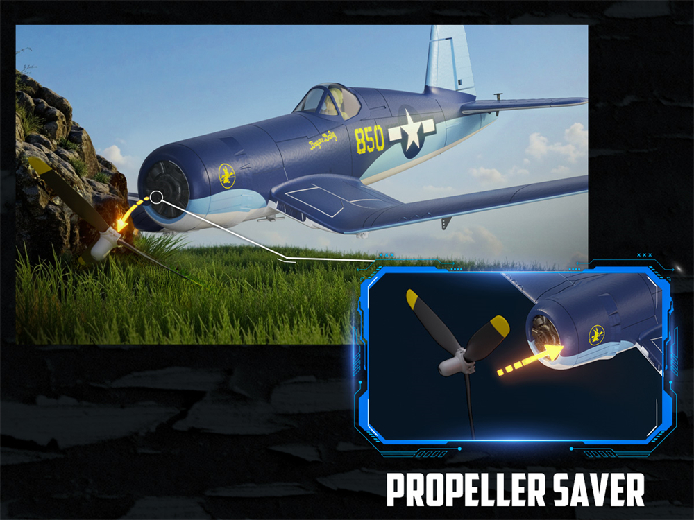 Eachine F4U CORSAIR VMF-217 2.4G 4CH Brushless 500mm Wingspan 6-axis Gyro One Key Take off Aerobatic EPP Warbird Glider RC Airplane BNF/RTF for Beginner