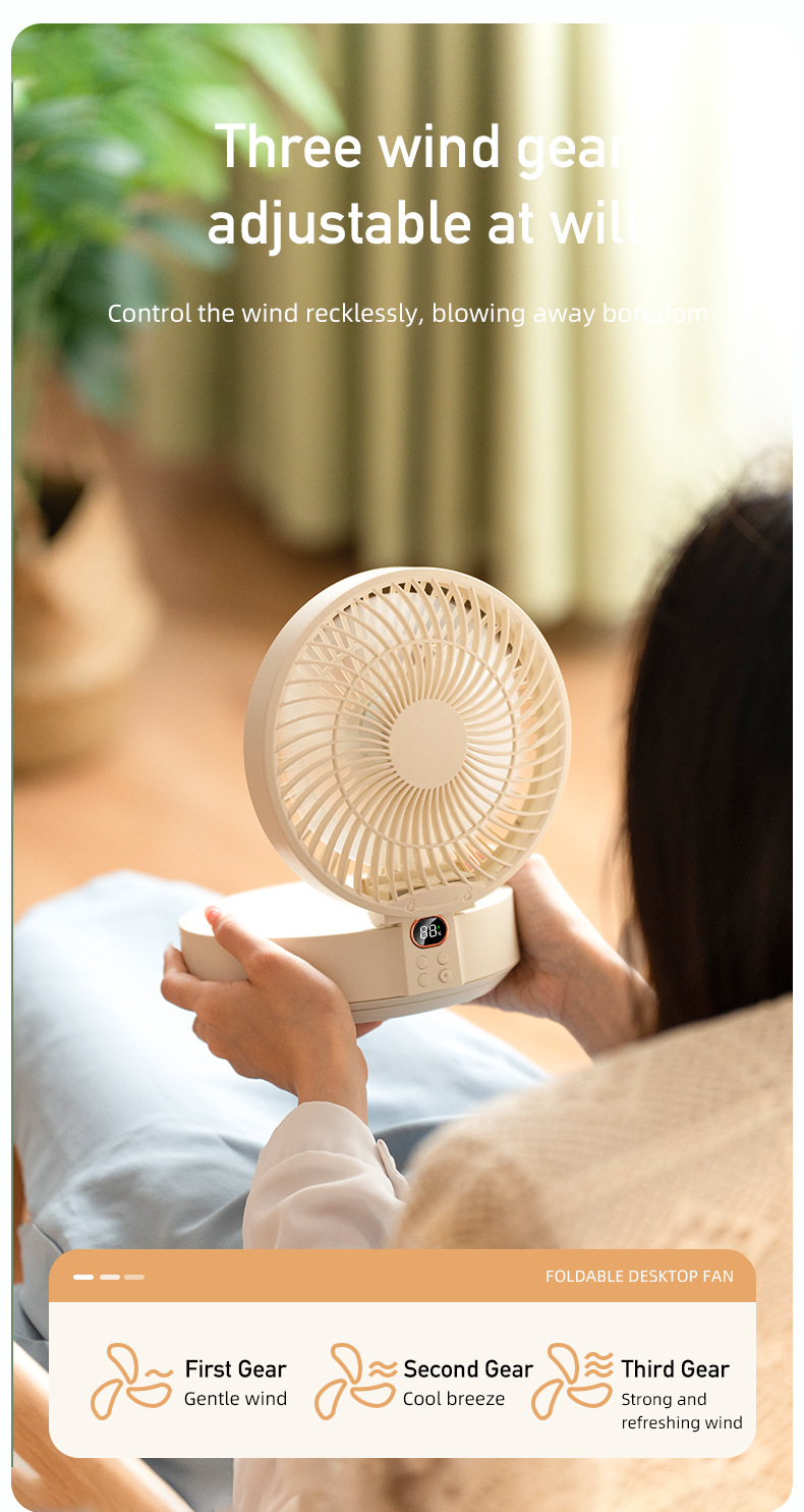 Creative Desktop Wall Hanging Fan Remote Control Shaking Head Home Atmosphere LED Light Small Fan Folding Desktop Electric Fan