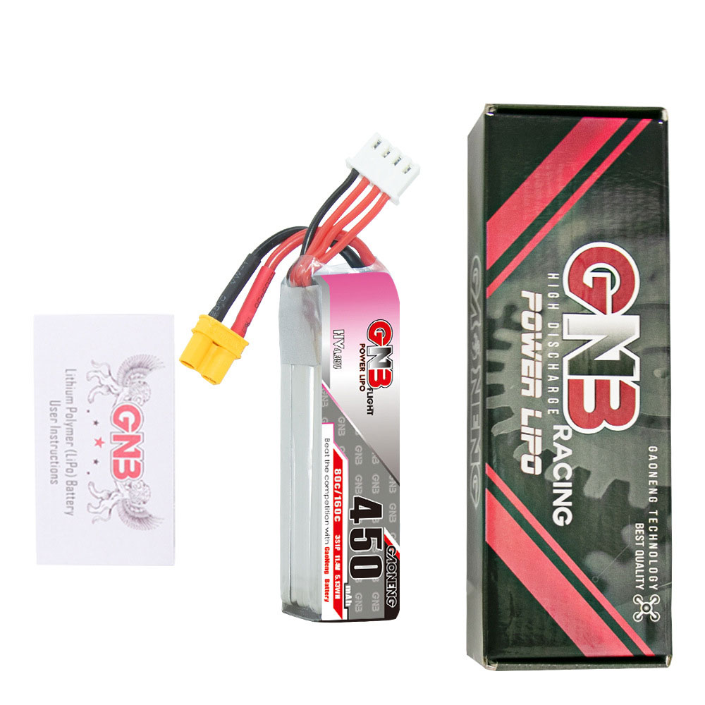 Gaoneng GNB 11.4V 450mAh 80C 3S HV LiPo Battery XT30 Plug for RC Drone