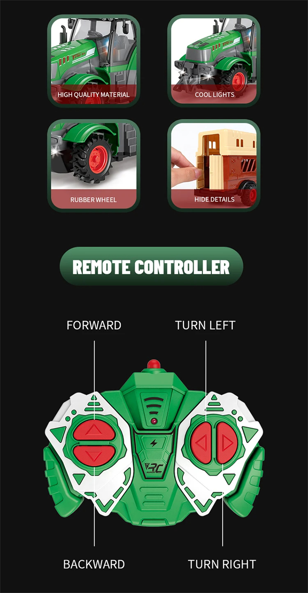 Landi QH205 1/24 27MHZ 4CH RC Car Farmer Series Wood Simulated Transport Model Light Sound Remote Control Toys Boys Dump Truck Engineering Vehicle Set Kids Gifts