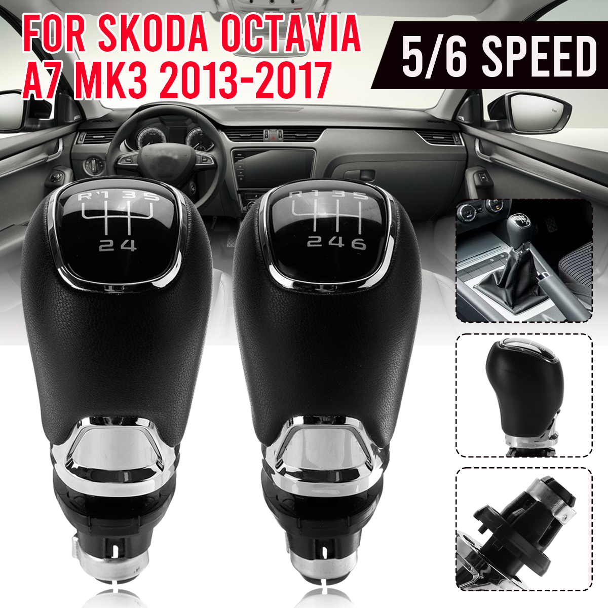 5 6 Speed Car Gear Shift Knob For Skoda/Octavia A7 MK3 2013-2017 PU Leather Manual Shifter Lever Handle Gear Stick