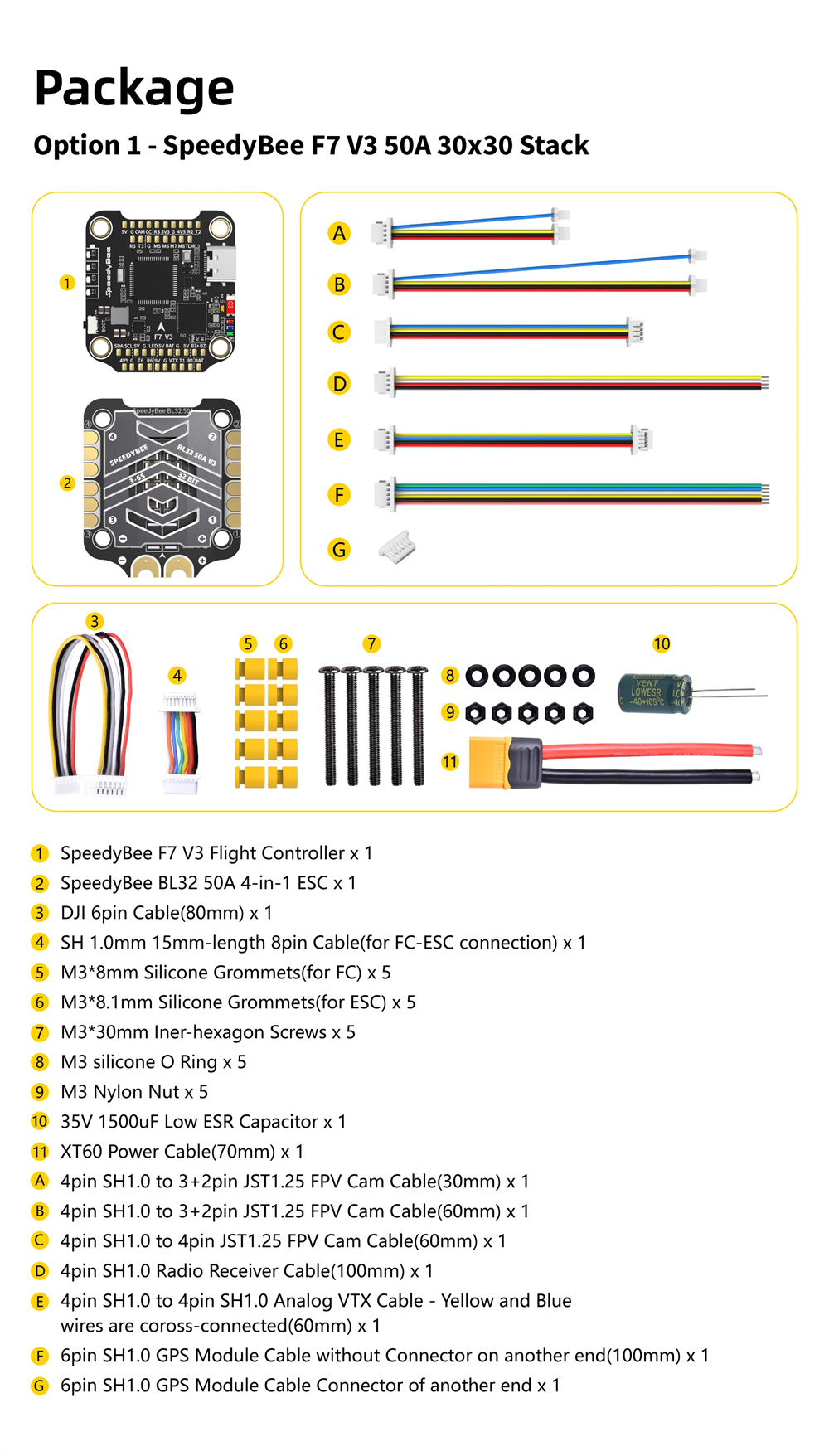 30.5x30.5mm SpeedyBee F7 V3 Flight Controller BL32 50A 4in1 ESC 3-6S Stack for FPV Racing RC Drone