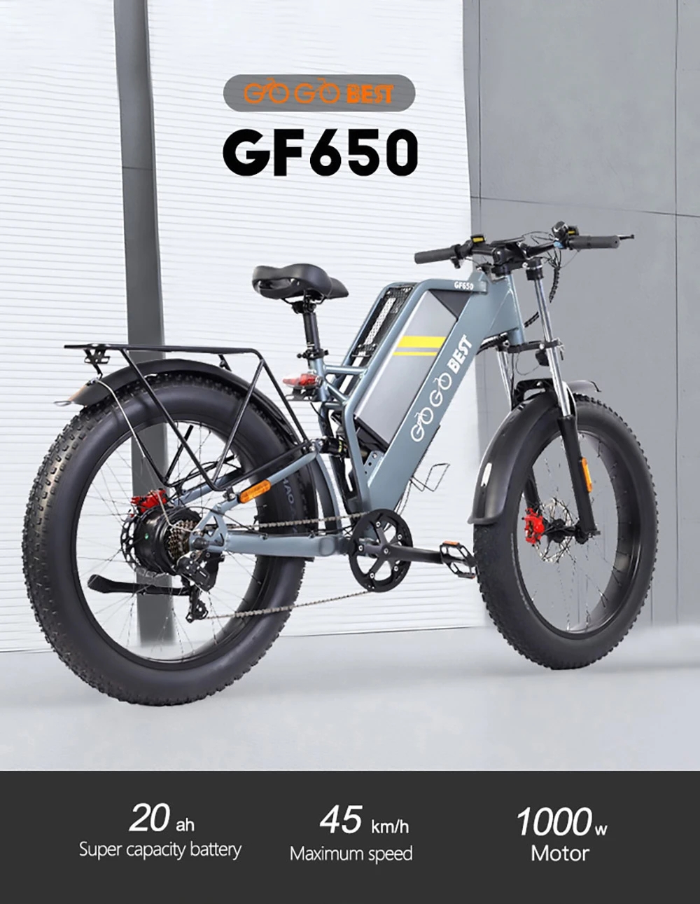 [US DIRECT] GOGOBEST GF650 48V 20Ah 1000W Electric Bicycle 26*4.0 Inch 60-100KM Mileage Range Max Load 100KG