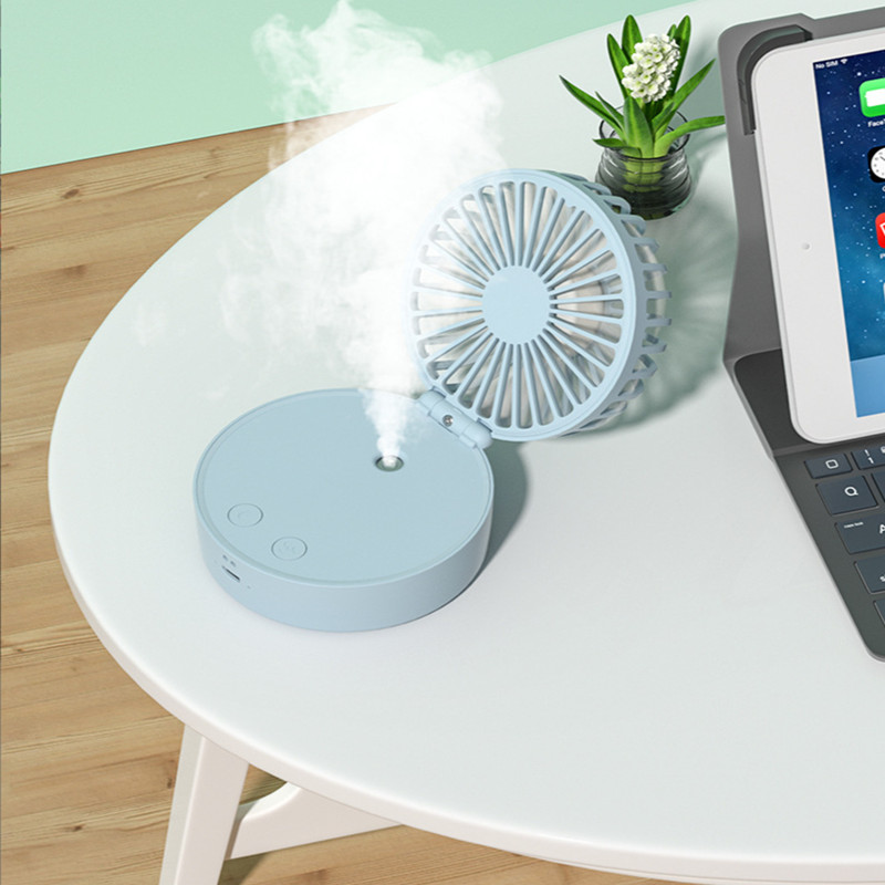 2000mAh Portable Hand-Held Fan Desktop Multifunctional Folding Humidifying Fan With Colored Light