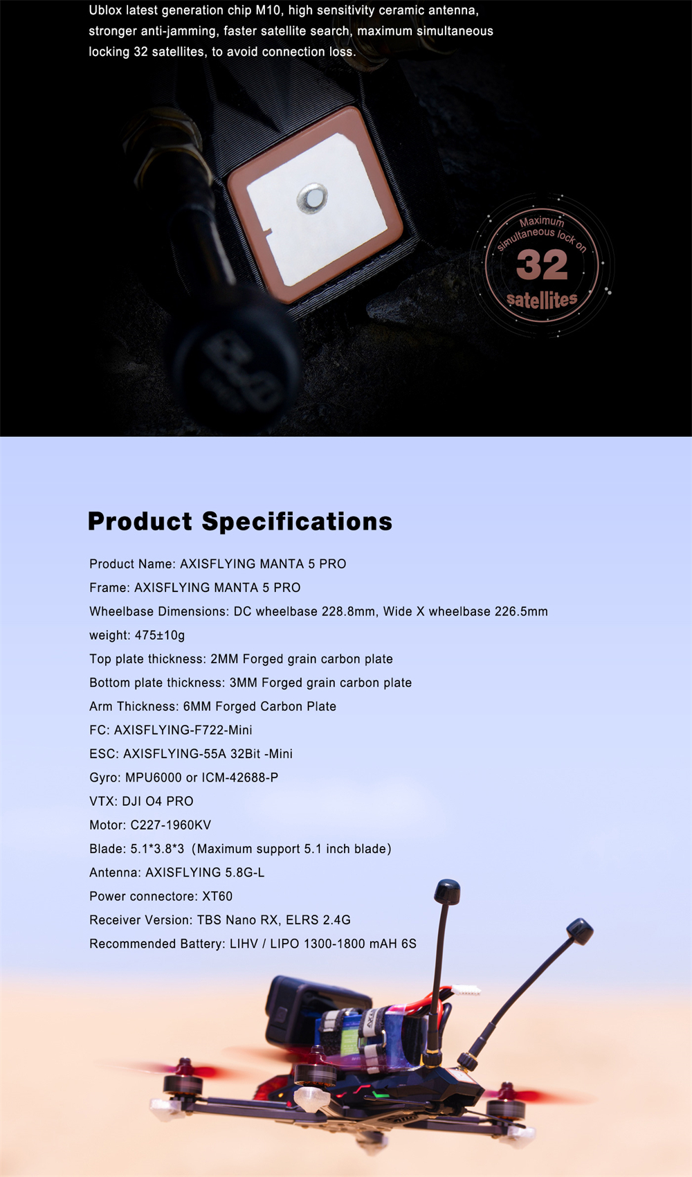 Axisflying MANTA 5 PRO DC / Squashed X 5 Inch 6S High performance 34 LED RC FPV Racing Drone With GPS DJI O4 Pro Digital System