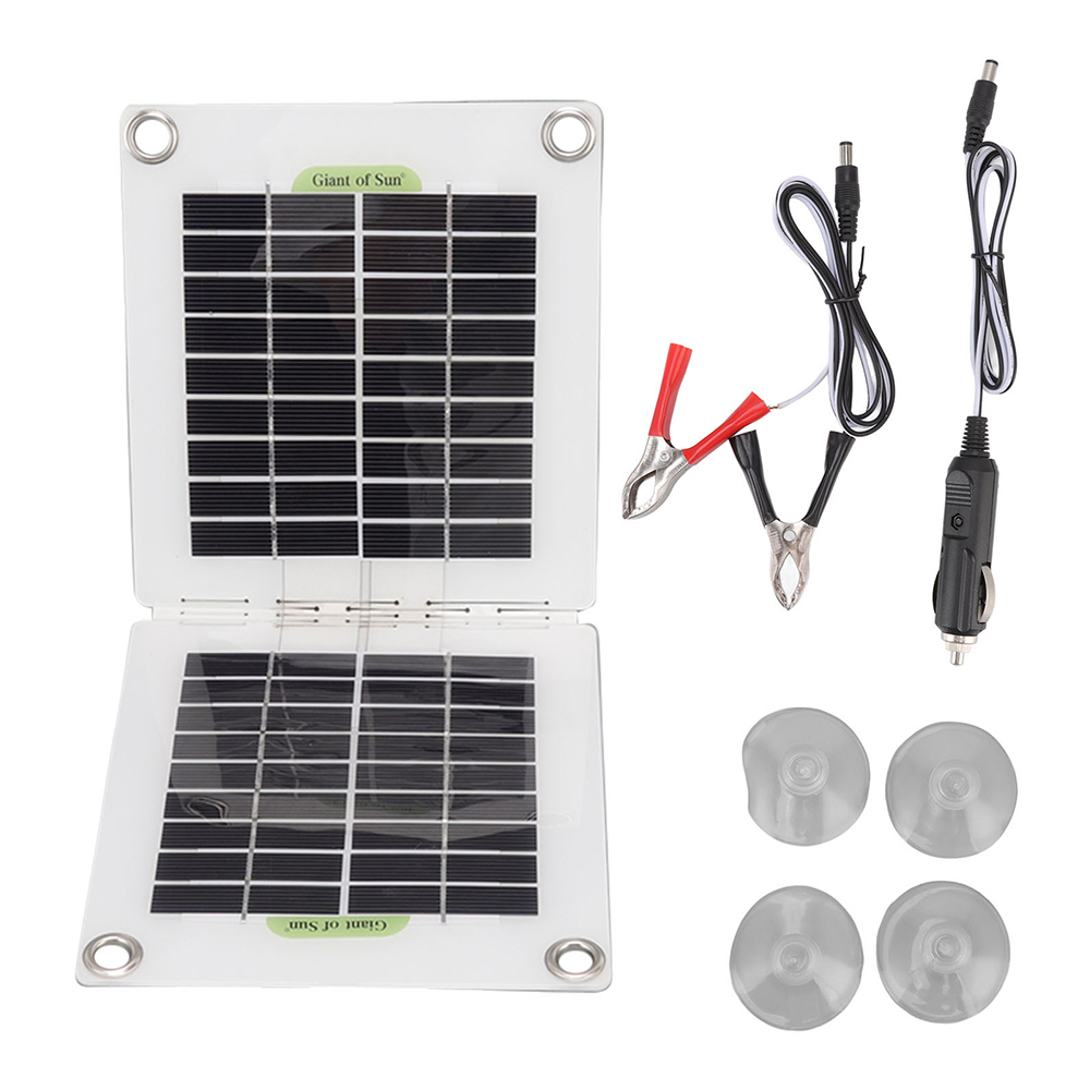 30W Foldable Solar Panel 18V with Dual USB Battery Clips Lighter Hinge Waterproof Outdoor Charger