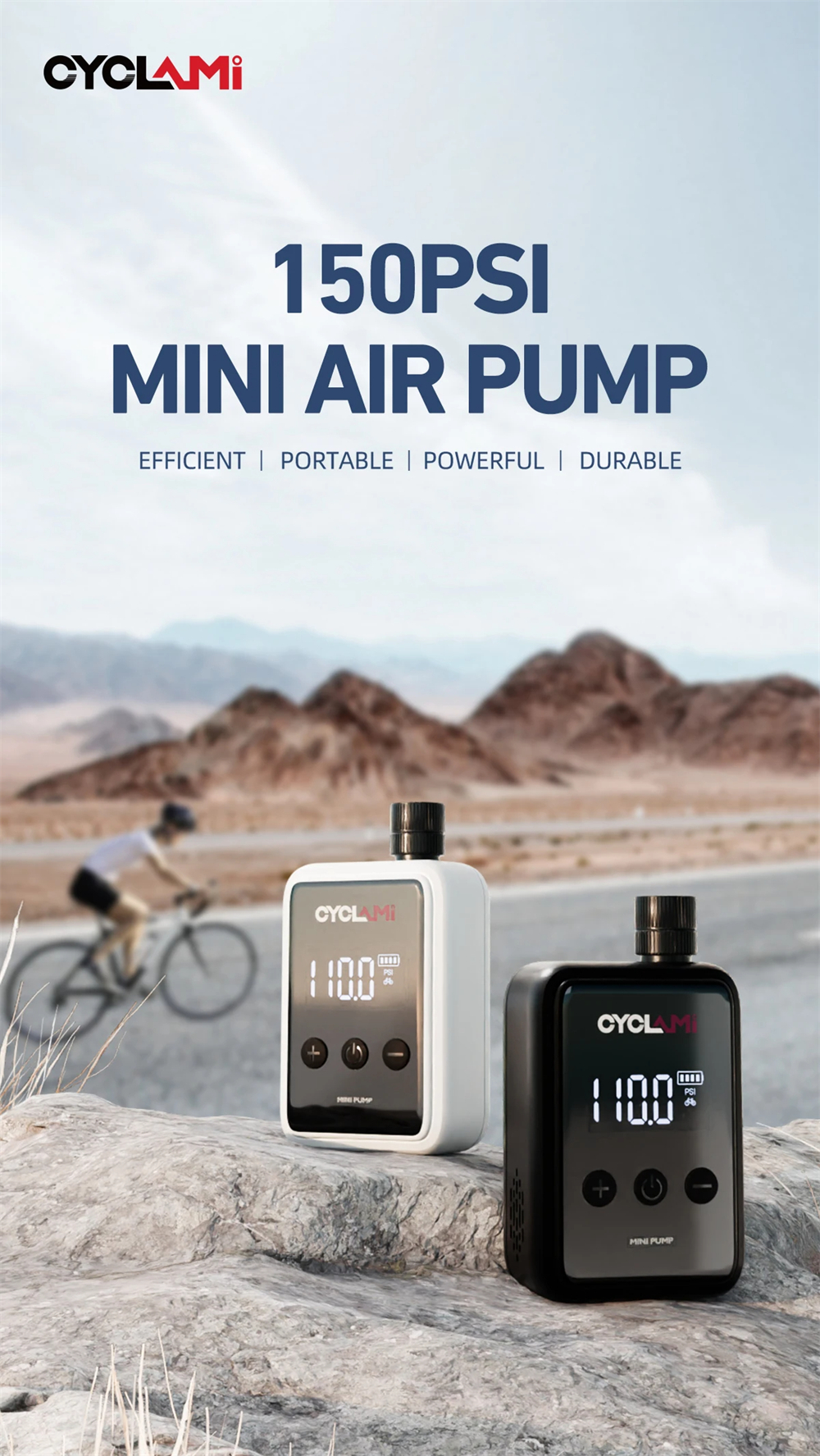 Mini Pompe électrique CYCLAMI Tiny Cube – 100 PSI, Rechargeable USB-C, 350 MAh, Pour Vélos Et Ballons