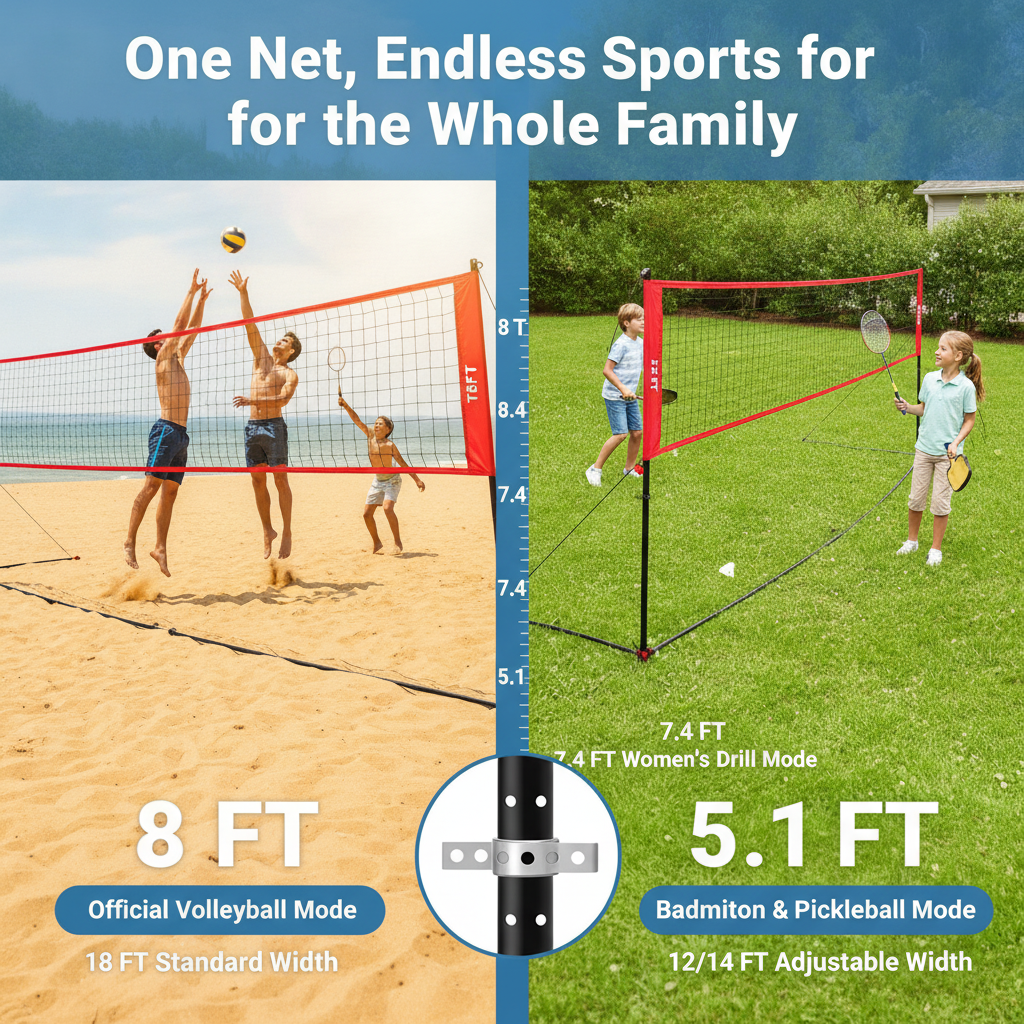 WARMOUNTS filet d'entraînement portable de 18 pieds pour baseball/volleyball multi-sport, filet de pratique réglable en hauteur et en largeur, base en acier, mise en place rapide, extérieur, jardin/plage, pour enfants et adultes, ensemble de jeu avec sac de transport